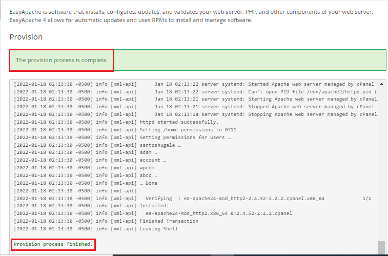 whm provision in process